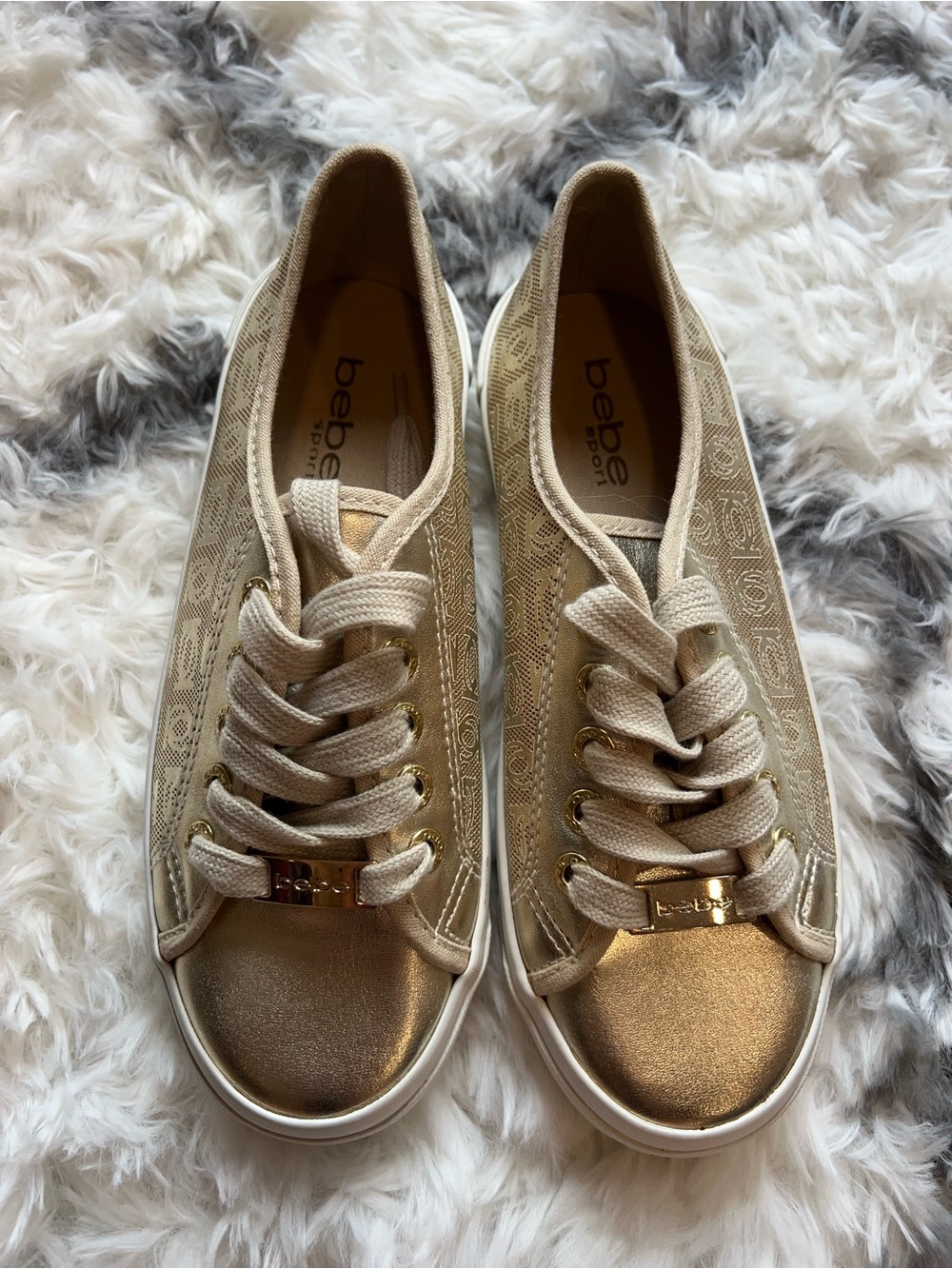 bebe Metallic Gold Low-Top Lace-Up Sneakers